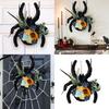 Деревянная табличка «Паук» Подвеска на дверь с искусственными цветами для декора двора на Хэллоуин