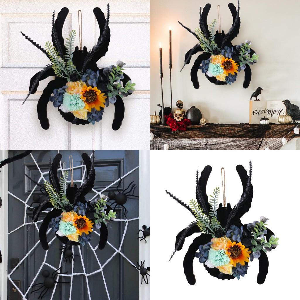 Деревянная табличка «Паук» Подвеска на дверь с искусственными цветами для декора двора на Хэллоуин