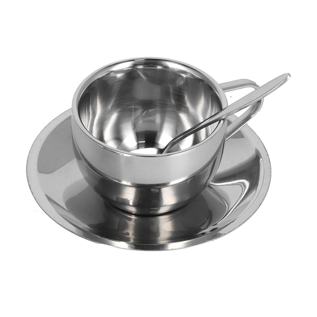 3PCS/Set Insulated Coffee Cup Set Stainless Steel Double Walled Mugs Milk Tea Cup with Saucer Spoon