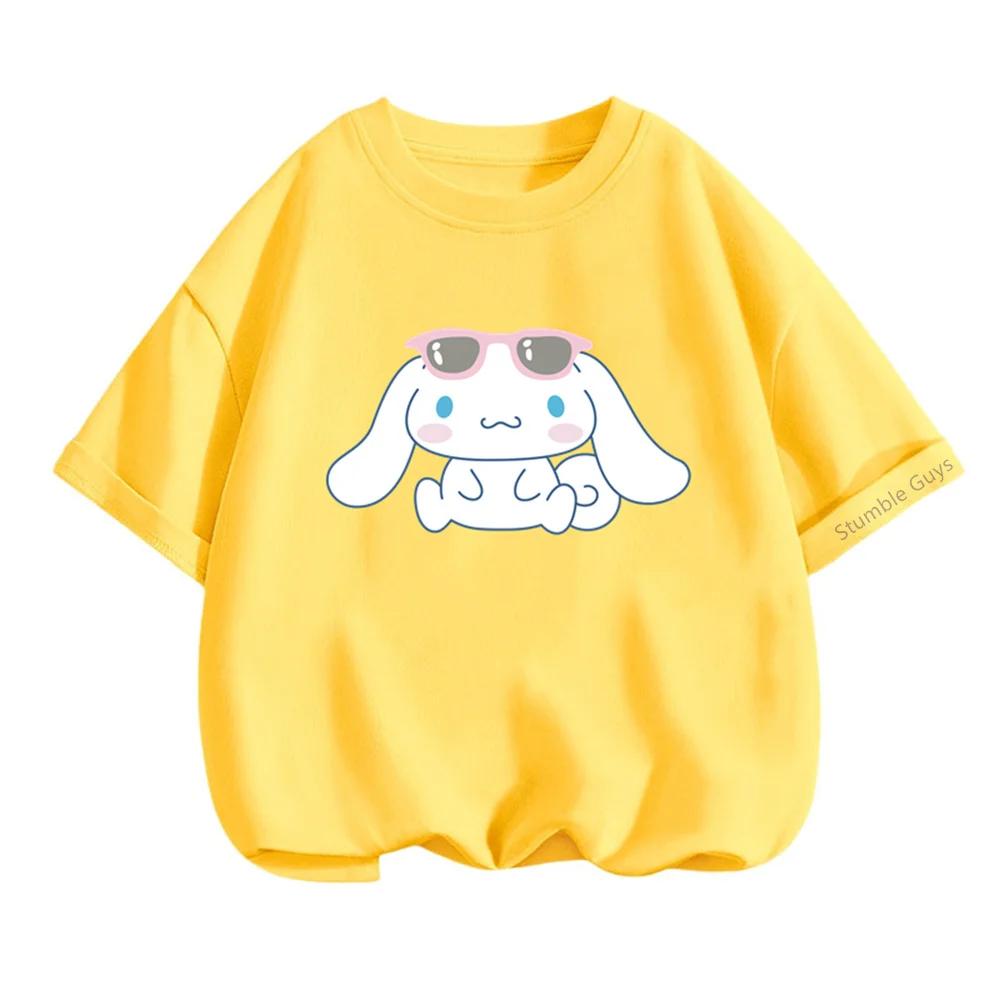 Летняя аниме-футболка Cinnamoroll Детская одежда для мальчиков и девочек Мультяшная повседневная одежда