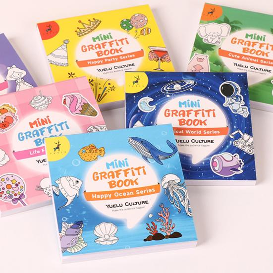 Kids Doodle Book Kids 5 Themes 50 Pictures Stimulate Imagination Portable Mini Graffiti Book with Simple Patterns