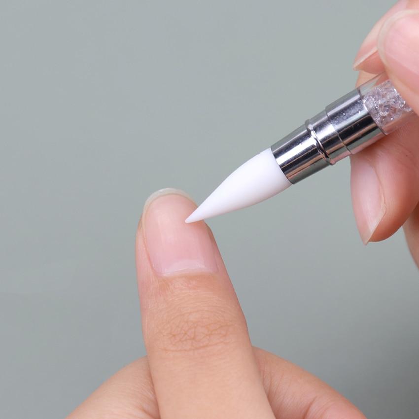 Двусторонний 2 способа дизайна ногтей, силиконовая ручка для скульптуры, резьба, сделай сам, живопись, блестящие стразы, акриловый маникюрный инструмент для нанесения точек