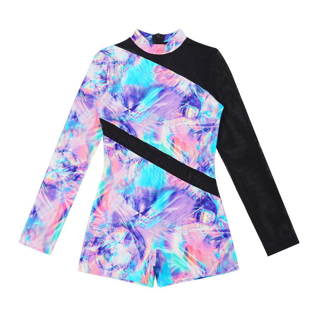 Детский гимнастический купальник с длинными рукавами для девочек, балетный танец, короткий комбинезон для танцев