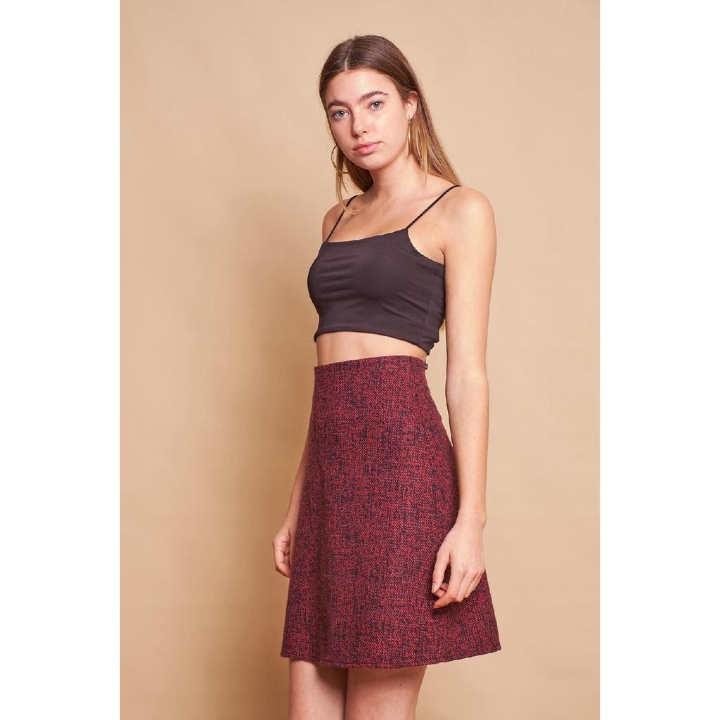 Легкая шерстяная зимняя жаккардовая ткань из лайкры с высокой талией Легкая юбка-колокольчик выше колена — черная диагональ