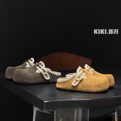 Вязаные полушлепанцы на толстой подошве, новинка начала осени, новый ретро-дизайн, нишевые, увеличивающие рост, с закрытым носком, кожаные шлепанцы