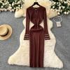 Autumn Spring Women Full Sleeve Luxury Beading Knitted Sweater Party Dress Long Midi Sheath Bodycon Pullover Dresses