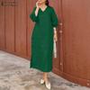 Women Casual V-Neck Solid Color 3/4 Sleeve Loose Dress