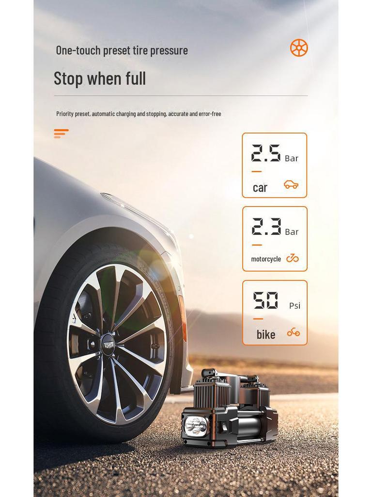 12V High-Power Dual Cylinder Portable Car Tire Air Pump