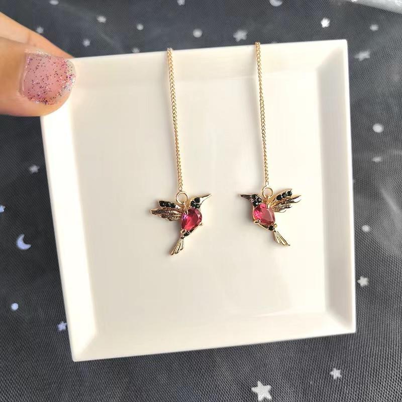 Luxurious Unique Long Drop Earrings Bird Pendant Tassel Crystal Pendant Earrings Ladies Jewelry