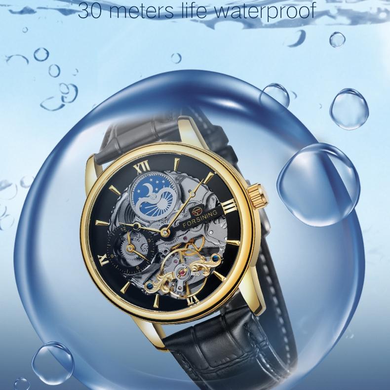 Forsining Men's Fashion Casual Hollow Moon Phase Automatic Mechanical Watch SLZe229-w