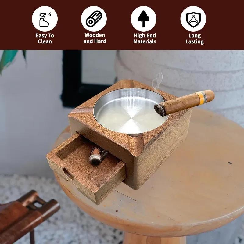 Деревянная пепельница для сигар, Мужская уличная пепельница для сигар, Аксессуары для сигар, Мужские аксессуары для виски