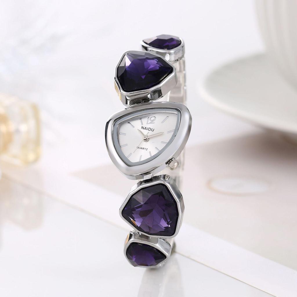 Irregular Shape Casual Easiest for Match Vintage Quartz Watch for Daily Wear Women's Gemstone Crystal Bracelet Watch