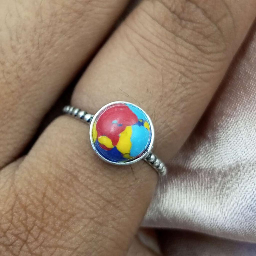 Ювелирное кольцо ручной работы с мозаичным драгоценным камнем из стерлингового серебра 925 пробы PQY-IJ10822