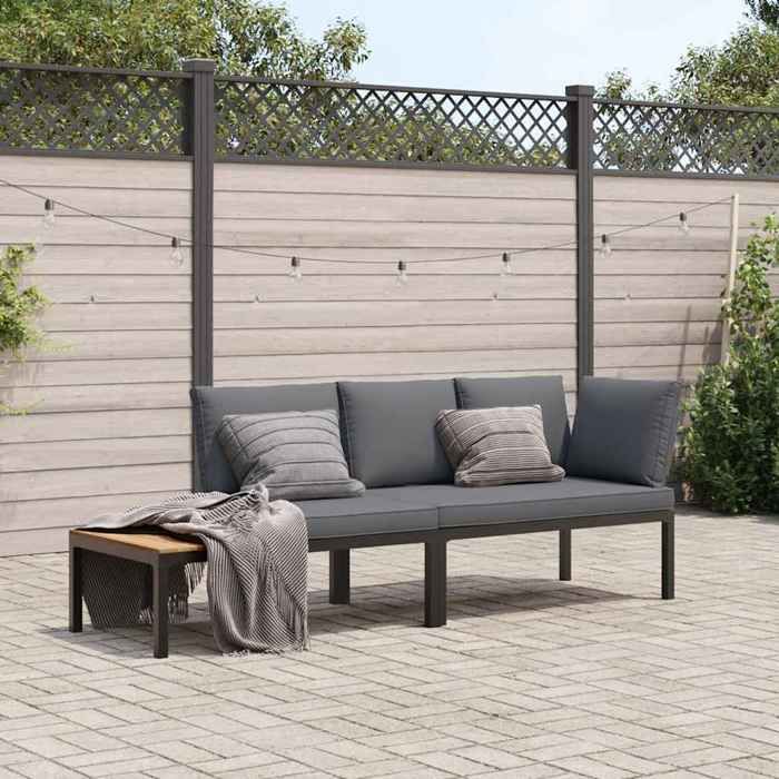 VidaXL Garden Lounge Set 2 Pcs with Cushions Black Aluminium, Garden Sofa Set, Patio Sofa Set, 3283684