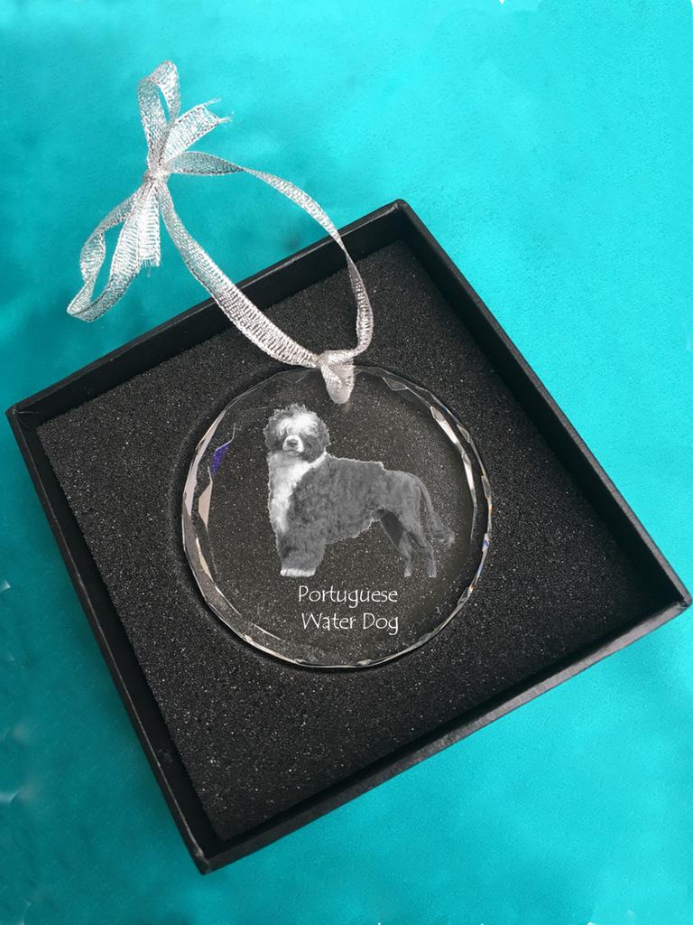 Portuguese Water Dog, Portie, PWD - crystal bauble with a photo, dog photo in crystal, personalized Christmas tree ornament by Art-Dog brand