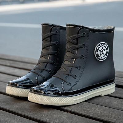 Женские водонепроницаемые дождевые сапоги в корейском стиле с флисовой подкладкой и нескользящей подошвой