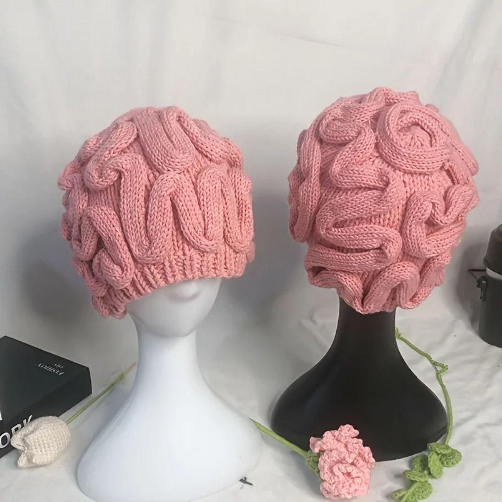 Warm Brain Pullover Cap Creative Funny Brain Beanie Stretchy Knitted Brain Hat Outdoor