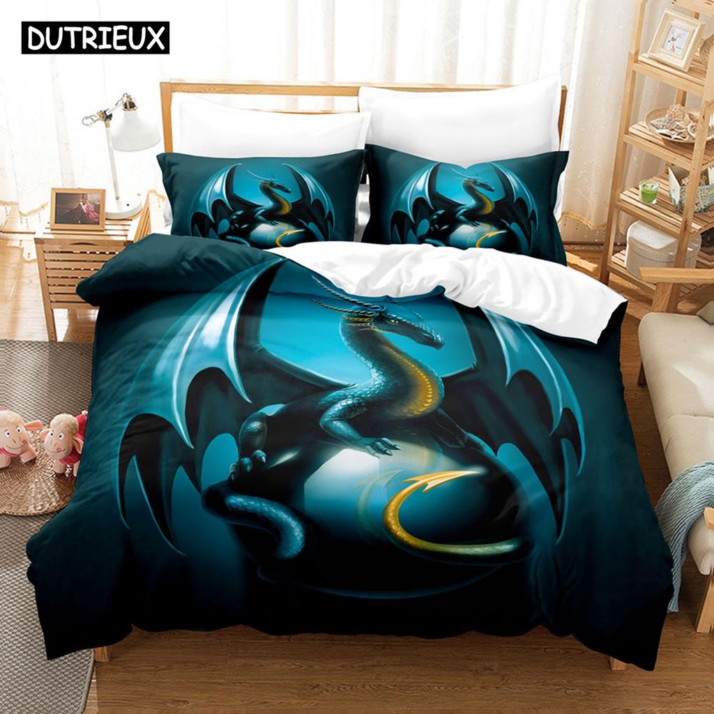 Комплекты постельного белья с 3D-драконом, пододеяльник с наволочкой, двуспальная кровать, двуспальная кровать, постельное белье