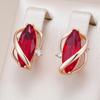 Red Zircon Golden English Clasp Earrings for Women Elegant Curve Vintage Luxury Jewelry Party Wedding Accessories