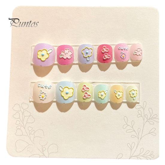 12 шт. детские накладные ногти с героями мультфильмов, милый рождественский тематический узор, тисненый пресс на ногтях, самоклеящиеся накладные ногти, художественное украшение «сделай сам»