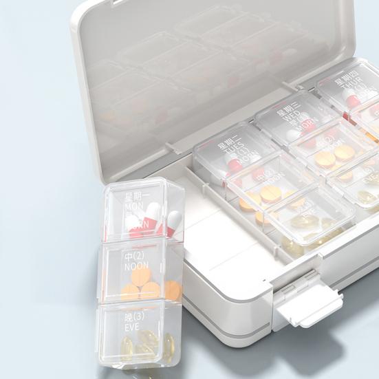 Weekly Pill Organizer 24 Compartments 3 Times One Day Double Layer Clear Portable 7 Days Travel Capsule Tablet Storage Box Container
