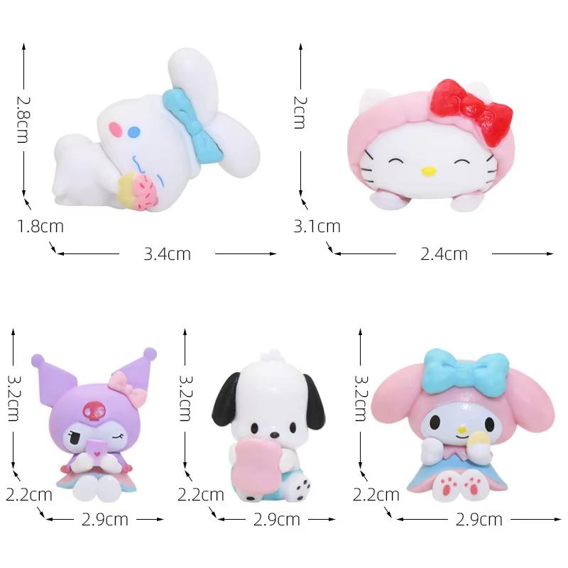 Набор из 5 шт. Фигурки Sanrio Киннаморолль, Почако, Куроми, Пом Пон Пьюрин, Хелло Китти, Игрушки, Модель, Кукла, Мая Мелоди, Подарки