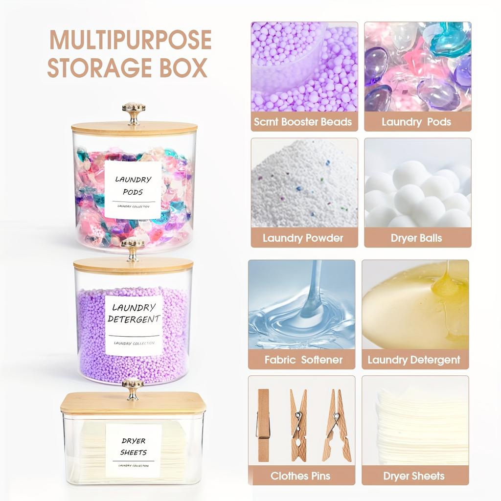 2/3 Pack Laundry Room Organization Storage Containers, Plastic Clear Laundry Pods Container & Dryer Sheet Holder Jars with Lids