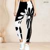 Women Plus Size High Waist Black White Striped Printed Side Eyelet Lace Up Full Length Leggings