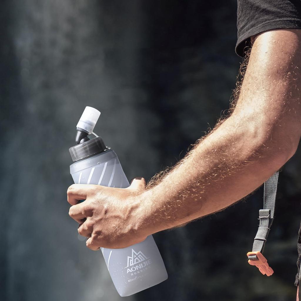 Складная TPU-бутылка для воды TRIWONDER, Спортивная бутылка для бега, марафонов, велоспорта и походов, Мягкая бутылка для гидратации (Серый, 420 мл - 2 шт.)