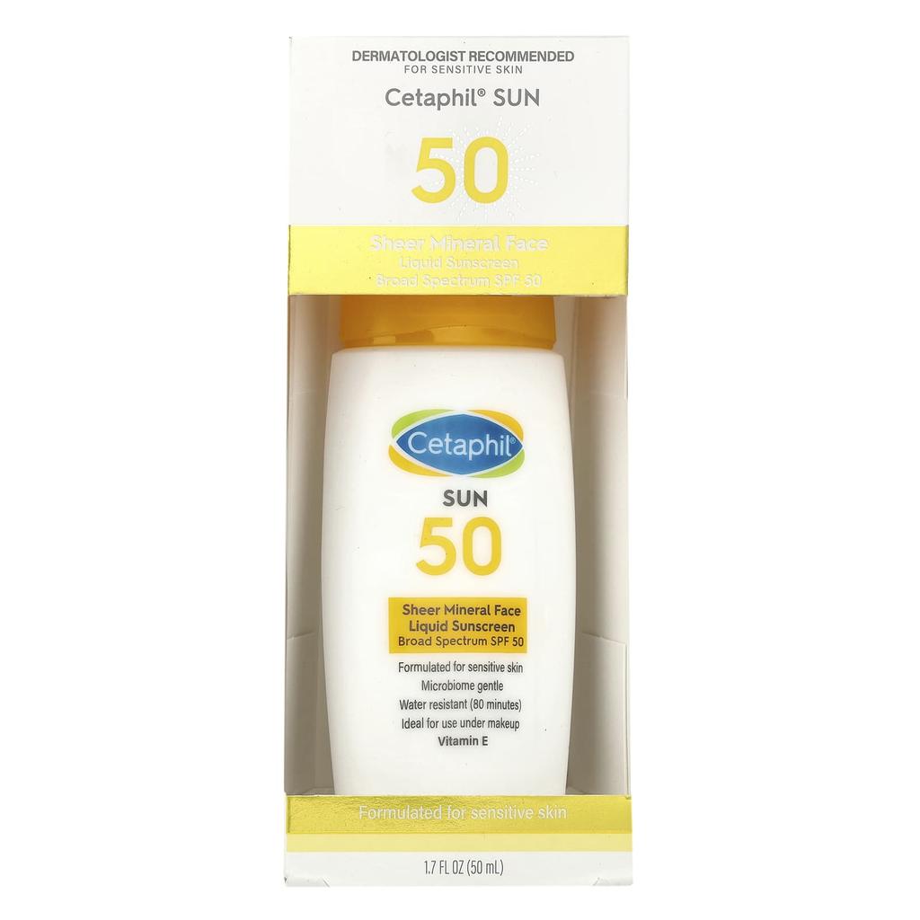Cetaphil Жидкий солнцезащитный крем для лица с минералами Ши, SPF 50, 1,7 жидких унций (50 мл)