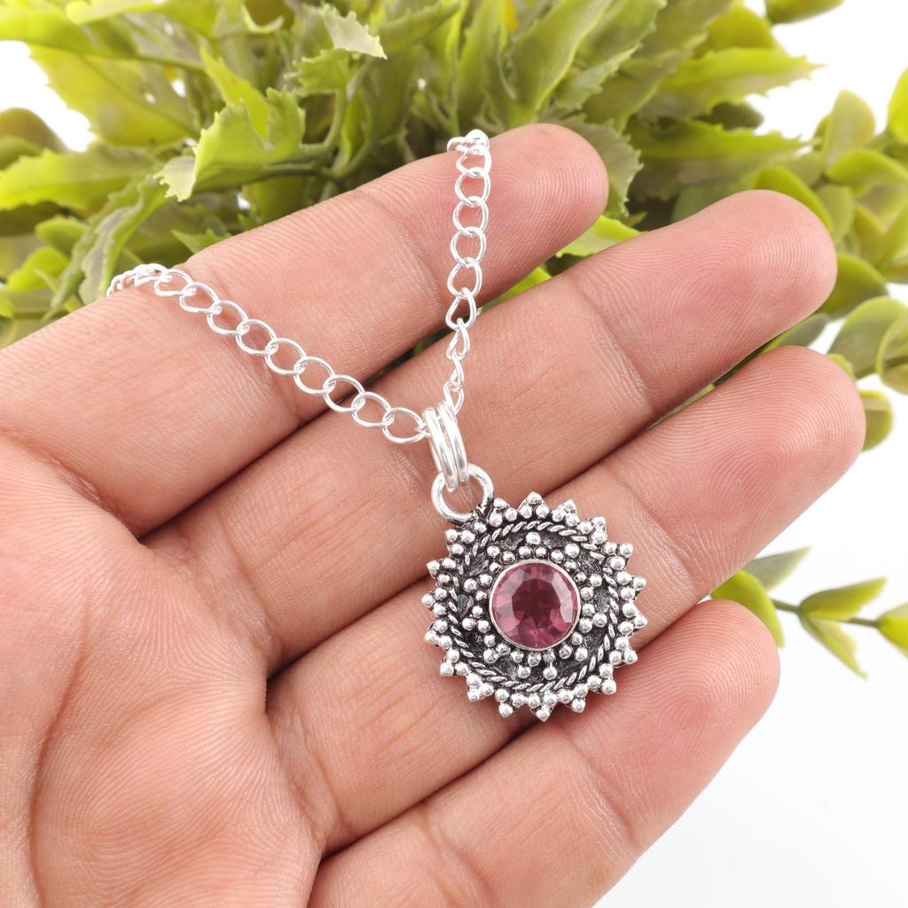 Rhodolite Gemstone Jewelry, Handmade Silver Jewelry, 925 Solid Sterling Silver Pendant, Gorgeous Silver Pendant For Wedding Gift
