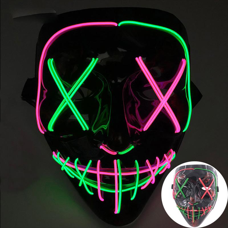 Japanese Kabuki Fox LED Mask Neon Light Up Full Face Mask Anime Cosplay Costume Halloween Carnival Festival Haunted House Props