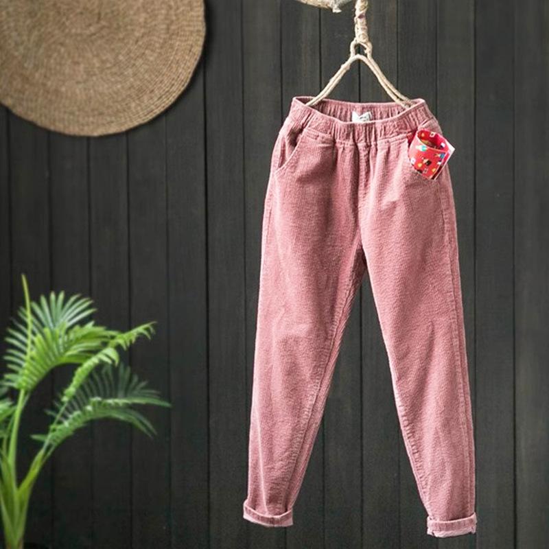Thick and Casual Haren Pants with Added Velvet Long Pants with Corduroy, Autumn and Winter New Styles, Artistic Retro, Simple and Warm Pants for Women