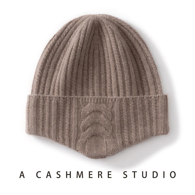 Autumn and winter cashmere knitted hat women's casual ear protection hat wool hat men's solid color fashion hat to keep warm