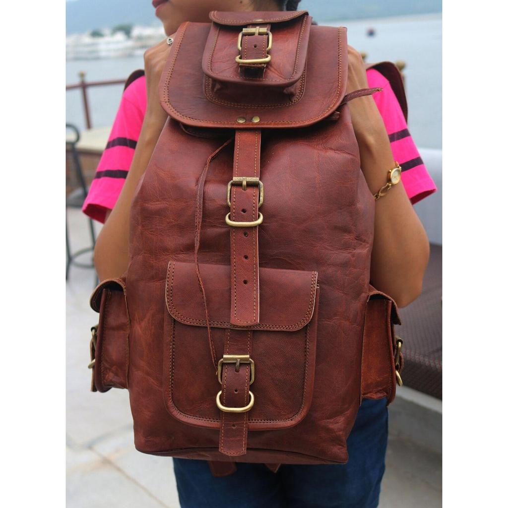 Винтажный унисекс повседневный коричневый кожаный рюкзак, дорожная сумка, рюкзак для ноутбука, рюкзак для коллажа.