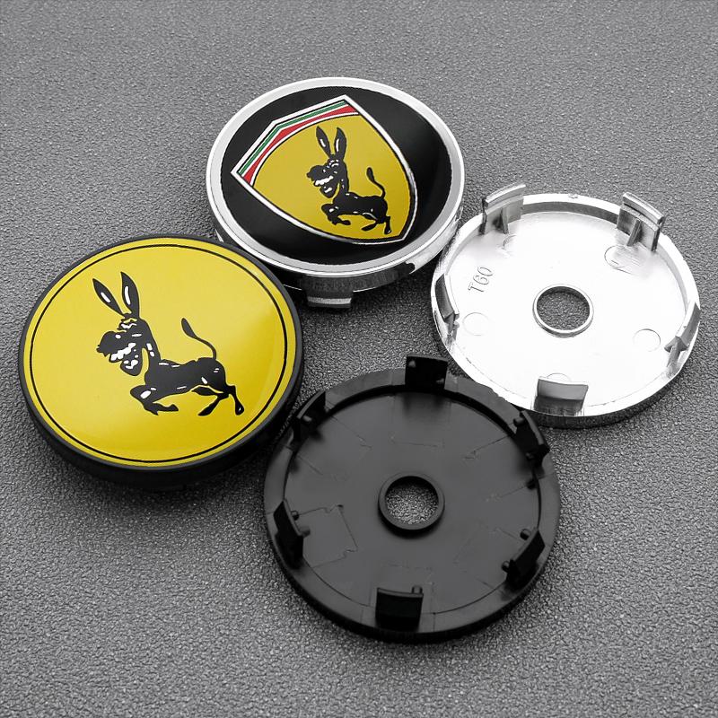 4pcs For Ferrari Donkey Auto Accessories 56mm+60mm Ferrari Donkey Logo Badge Emblem Car Wheel Hub Center Caps Rim Cover Stickers