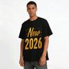 Новый год 2026 Золотой принт Повседневный Свободный крой Универсальный Топ Хлопковая футболка