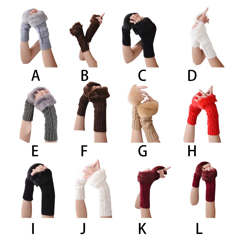 Женские Девичьи Теплые Зимние Перчатки Без Пальцев с Помпоном на Запястье Варежки Вязаные Нарукавники Женские Митенки Пушистые Вязаные Перчатки