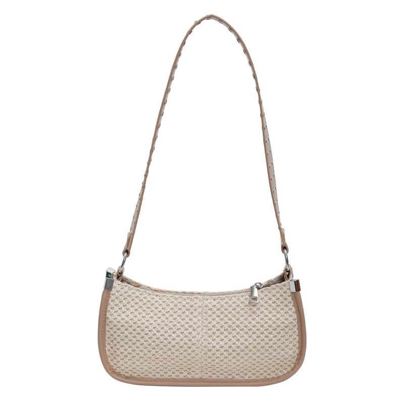 2025 Fashion Patchwork Woven Straw Underarm Bag Rivet Handbags Women Designer Holiday Travel Shoulder Bag With Adjustable Strap