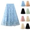 Женская модная повседневная однотонная юбка с высокой талией и оборками из сетки длиной до пола