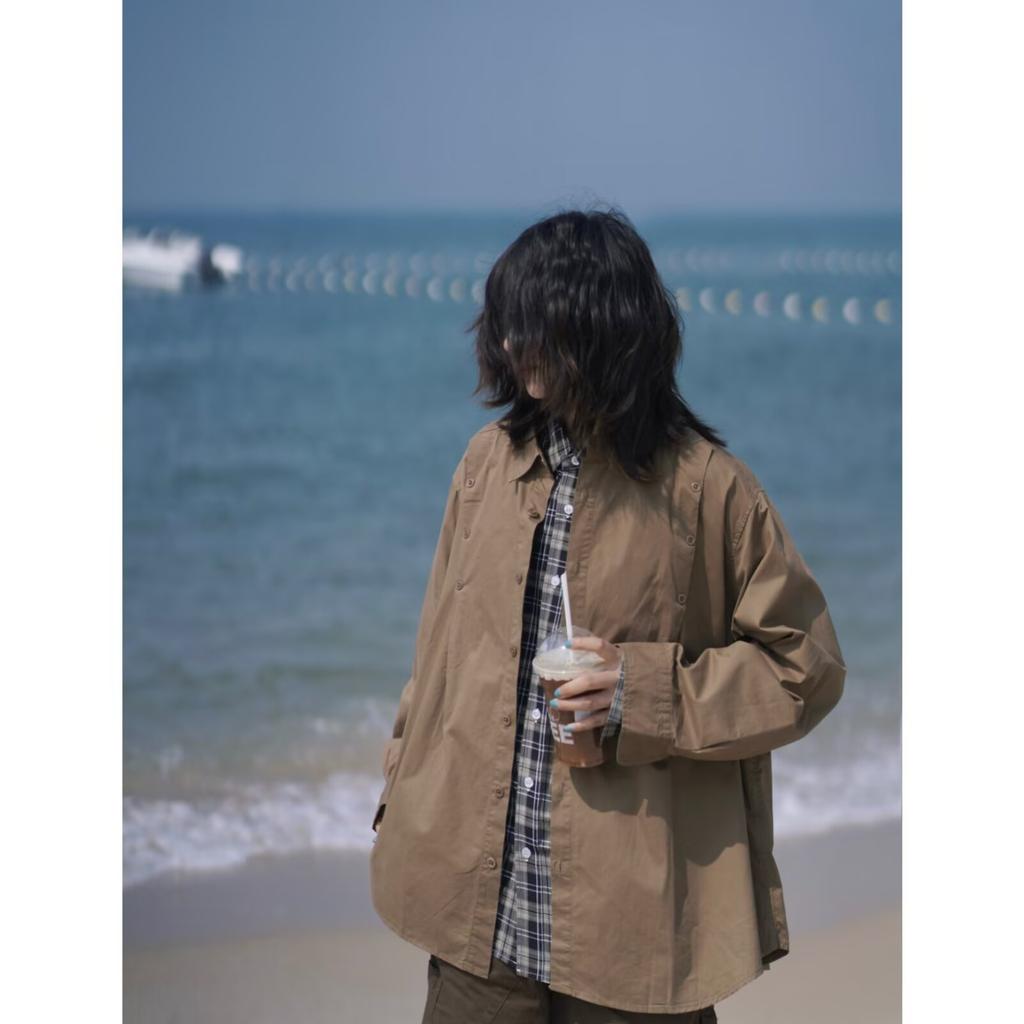 2024 Letter Long Sleeve Shirt Japanese Hong Kong Style Ins Loose Shirt Boys Summer Trendy Versatile Casual Coat
