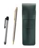 Пенал из зернистой кожи, металлическая сенсорная панель цвета зеленого мха, серебристый цвет, набор шариковых ручек из нержавеющей стали 902 SASMG-ALST-902