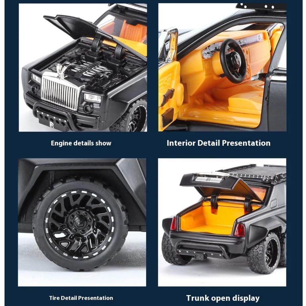 1/32 Scale Rolls Royce Phantom 6X6 Modified Alloy Diecast Metal Model Car Sound & Light Hobby Collectibles Holiday Gifts for Boyfriend