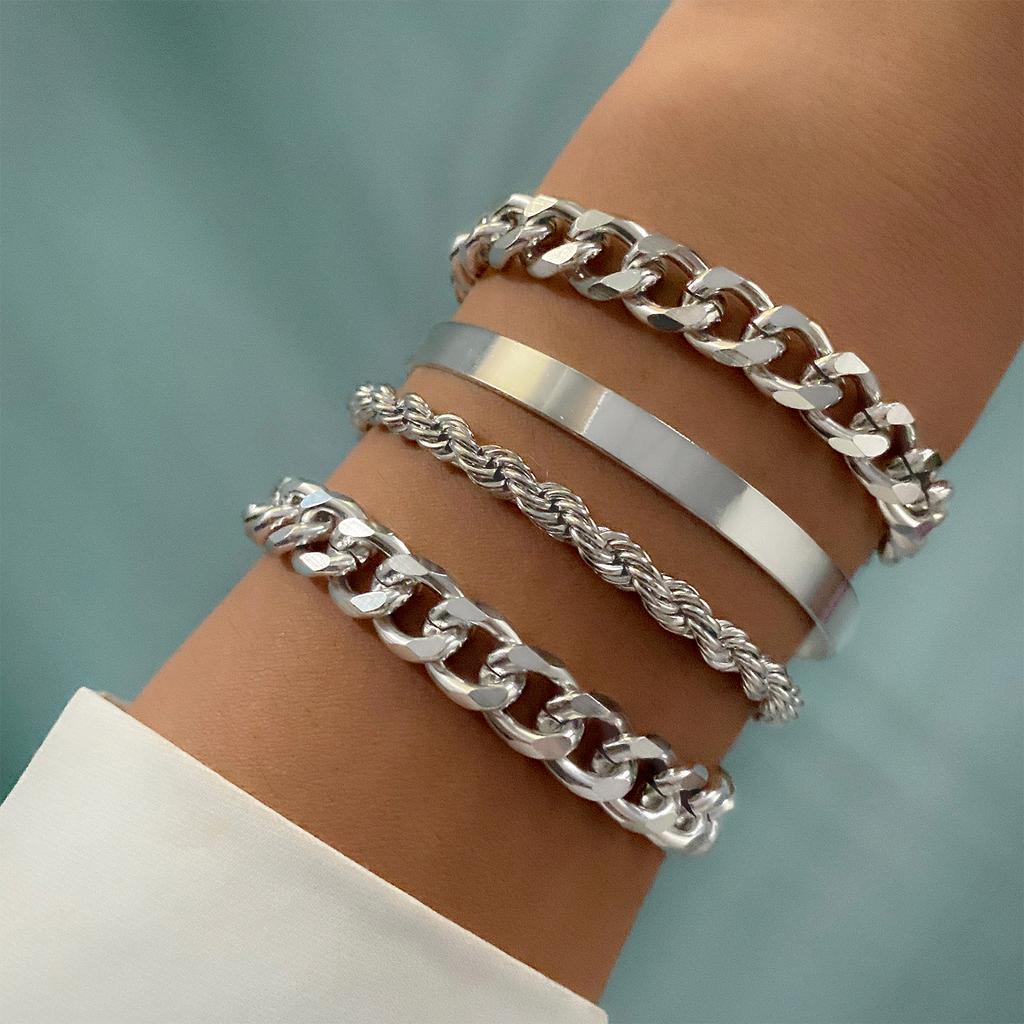 Бохо толстый золотой цвет браслеты-подвески модные украшения 4 шт. панк-снаряженная кубинская цепочка браслеты набор для женщин подарки