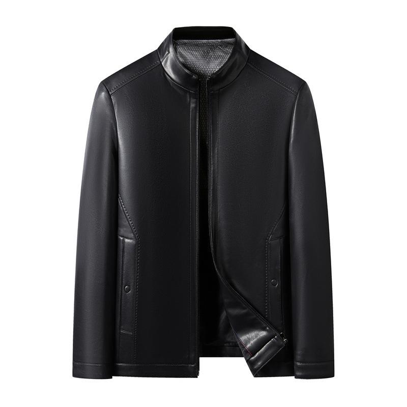 Кожаная куртка мужская из овчины кожаная куртка делового стиля для пап среднего возраста новая куртка среднего возраста и пожилых людей с воротником-стойкой
