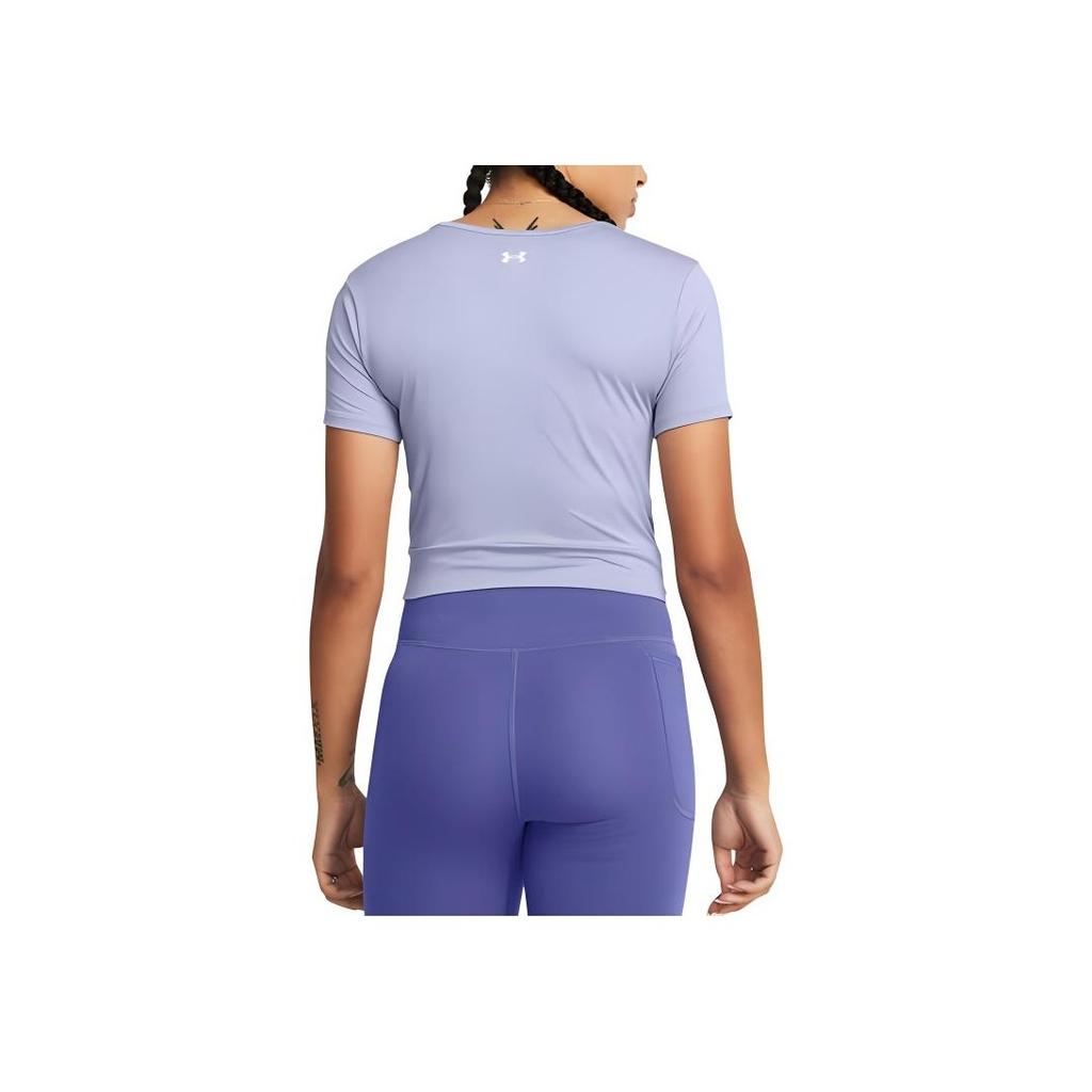 Under Armour UA Motion Crossover Solid Logo Knot Design Round Neck Short Sleeve T Shirt Women Tops Light-Blue Purple 1383647-539