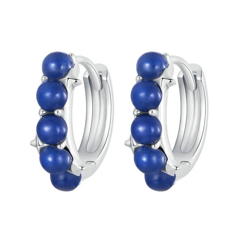 Bamoer 925 Sterling Silver Blue Planet Hoop Earrings Stacked Blue Stone Ear Buckles for Women Daily Wearing Fine Jewelry Gift