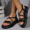 Женские летние босоножки на танкетке, модные босоножки на платформе, женские сандалии-гладиаторы с ремешками на щиколотке и толстой подошвой, с эластичной резинкой