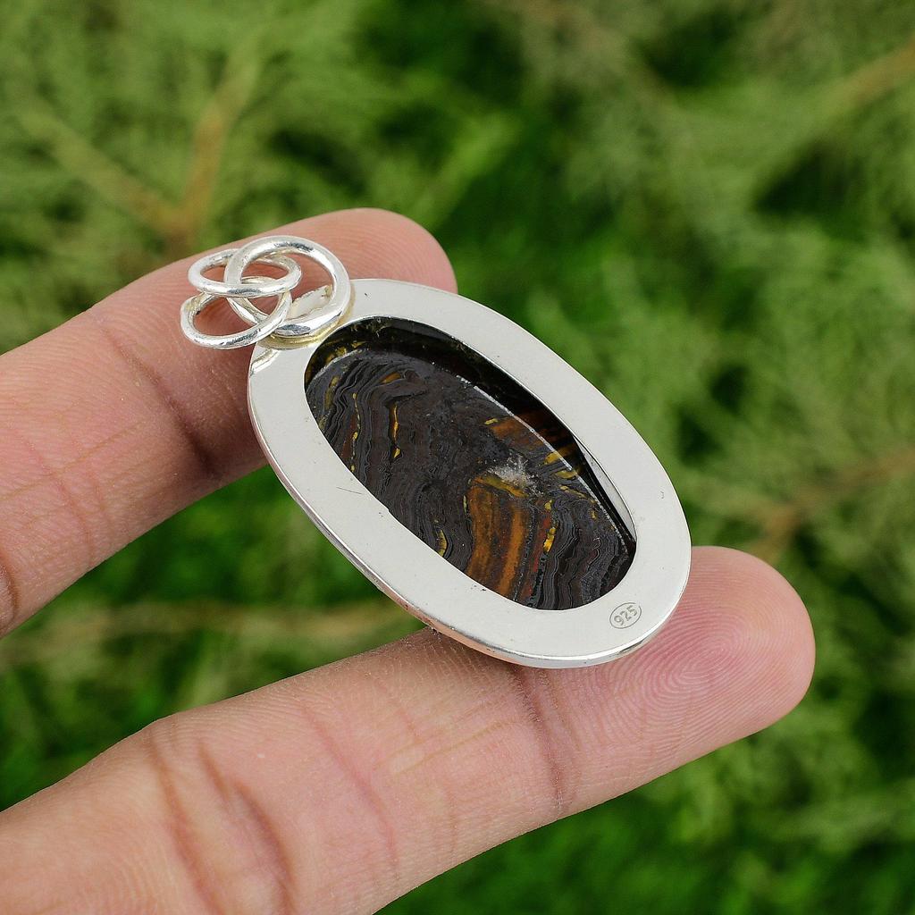 Серебро 925 пробы Овальный Камень Тигровый глаз Железо Дочь День рождения Модный Подвеска Ювелирные изделия