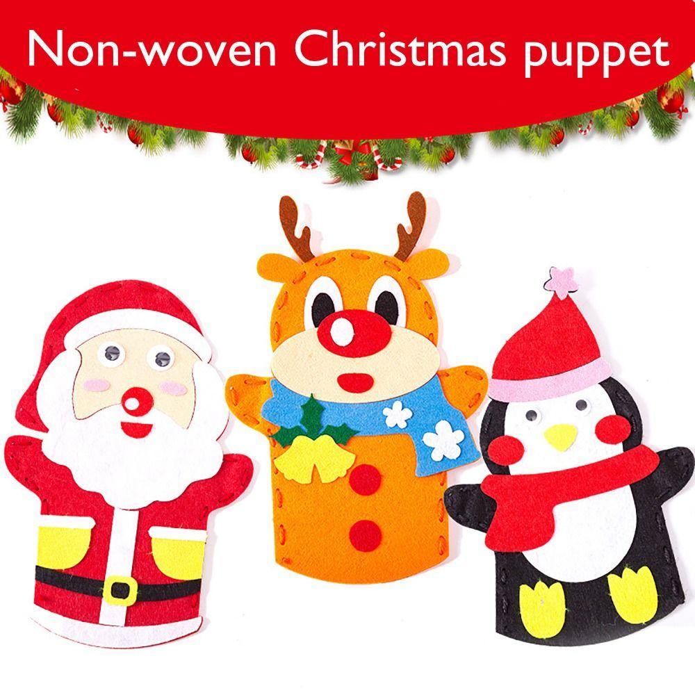 Cartoon Santa Christmas Hand Puppet Non-woven Felt Fabrics Sewing Kit DIY Craft Sewing Felts  Kids